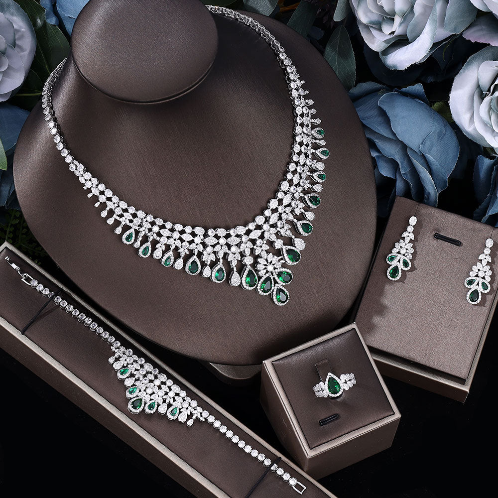 Exquisite Halo Pear Cut Drop Earrings & Ring & Earrings & Pendant Necklace Set