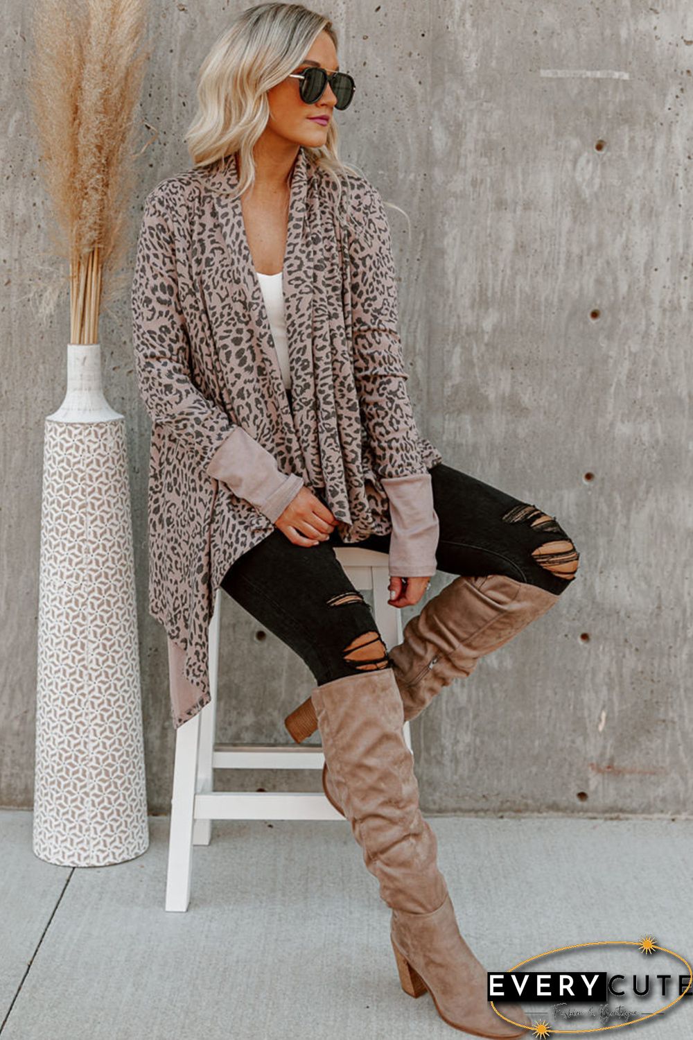 Leopard Open Front Cardigan