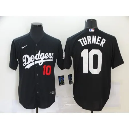 Men's Los Angeles Dodgers #10 Justin Turner Black Cool Base Stitched Jersey J8ZM