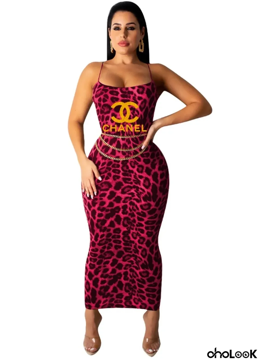 Sexy Leopard Print Halter Midi Dress