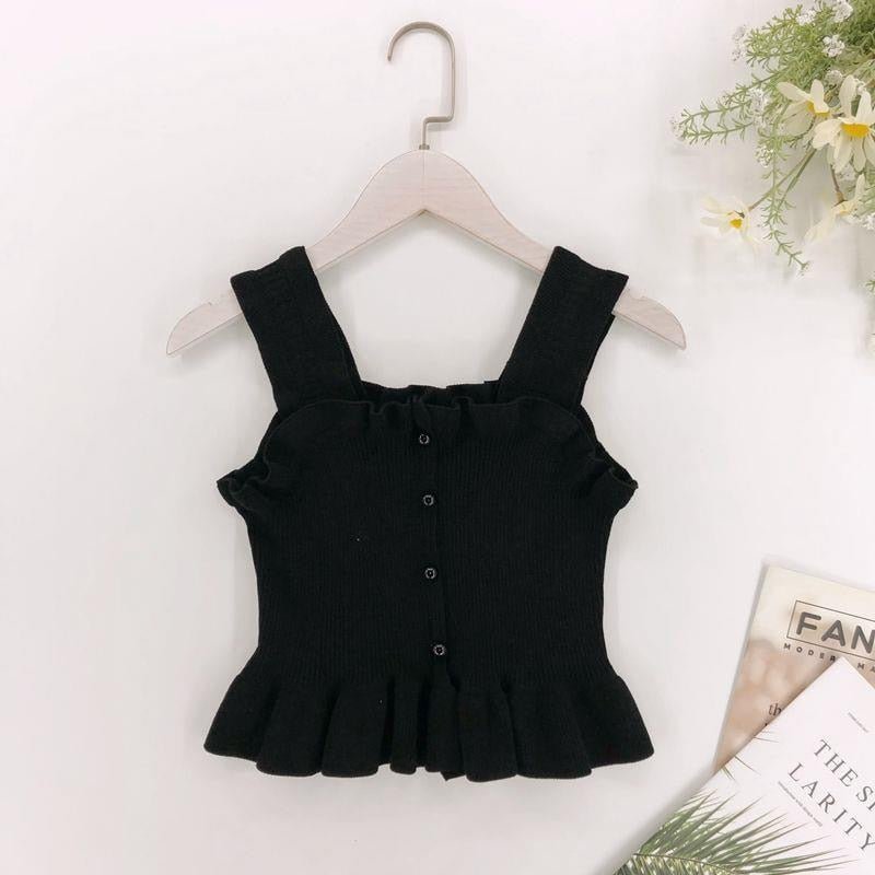 Crop Top Women Summer Knitted Ruffle Top High waist Sexy Cropped Stretch Tank top Black White