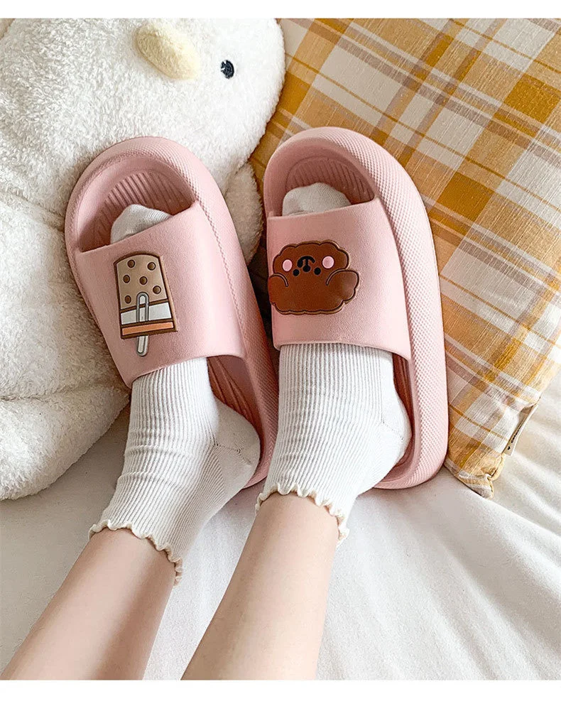 2022 Summer Women Thick Sole Slippers Indoor Home Non-Slip Slipper Casual Beach Slides EVA Household Cartoon Dog Animals Shoes