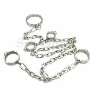 pornhint Pornhint Heavy Duty Wrist Ankle Cuffs Collar set Chain Restraint Slave Shackle Press Lock