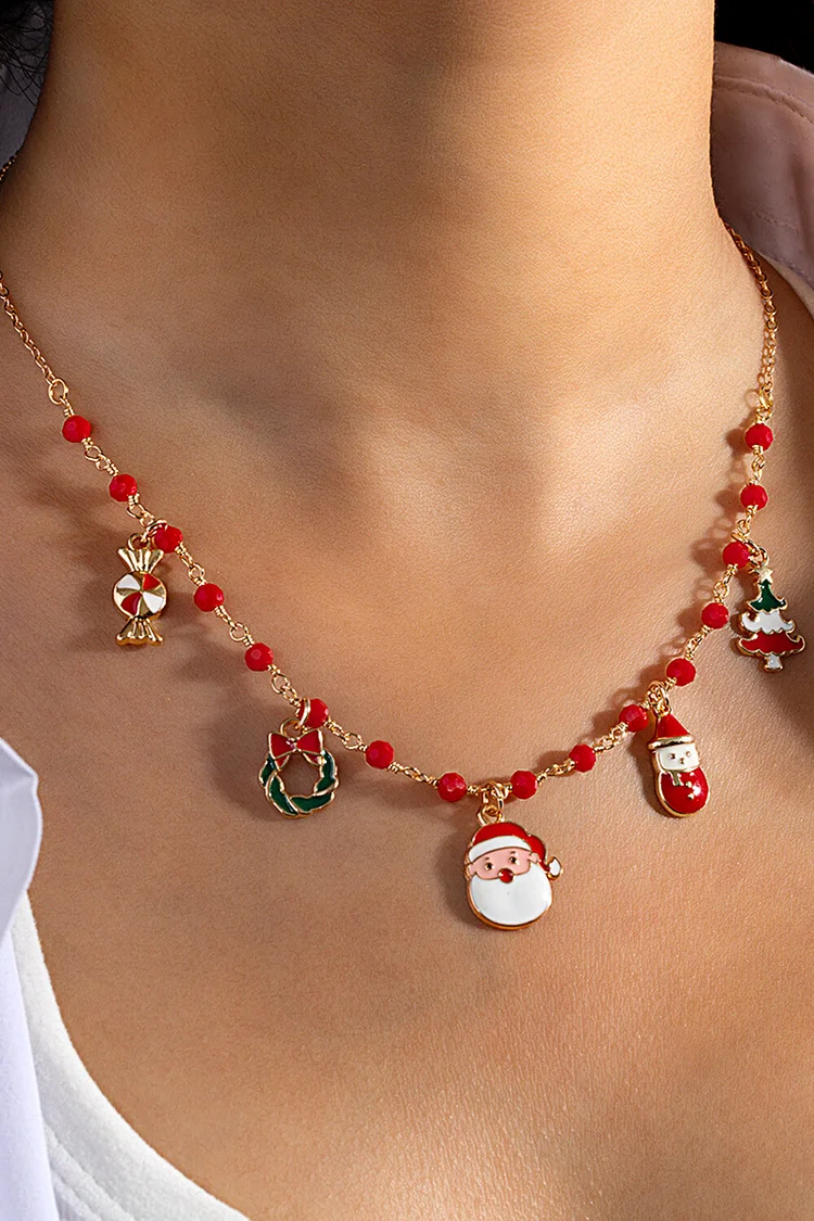 Christmas Tree Snowman Santa Claus Wreath Candy Pendant Crystal Beaded Necklace 2024 - Xpluswear
