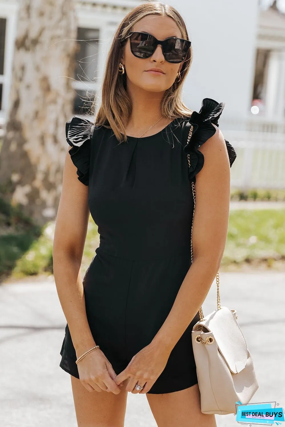 Ruffle Sleeves Solid Romper