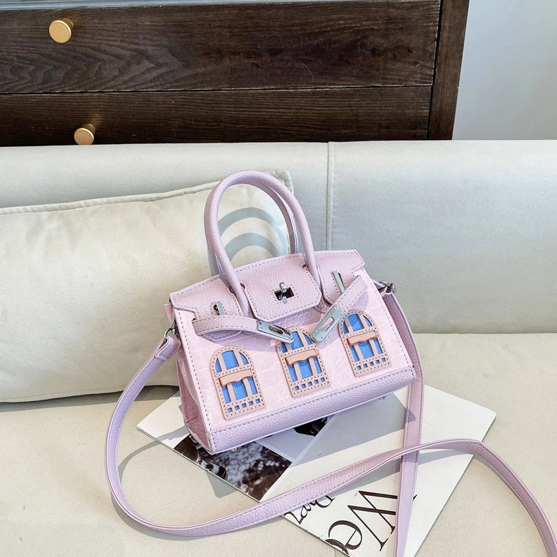 Women’s Medium Pu Leather Color Block Streetwear Square Lock Clasp Crossbody Bag