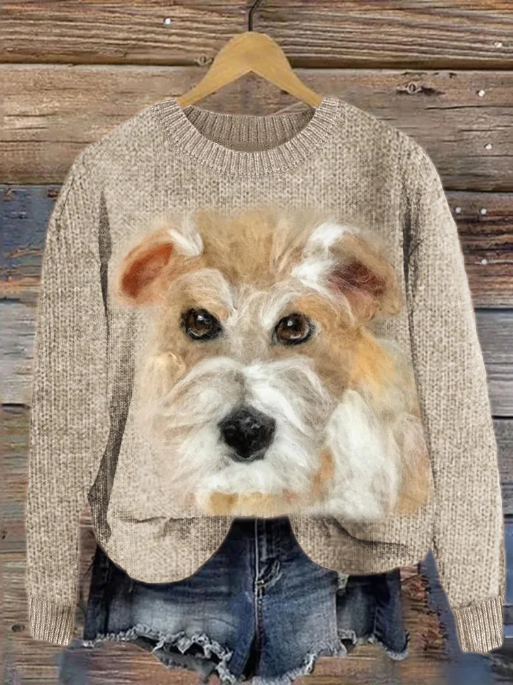 VChics Dog Portrait Wool Art Cozy Knit Sweater