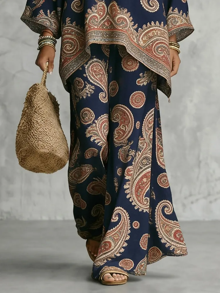 High Waisted Loose Contrast Color Printed Pants Trousers