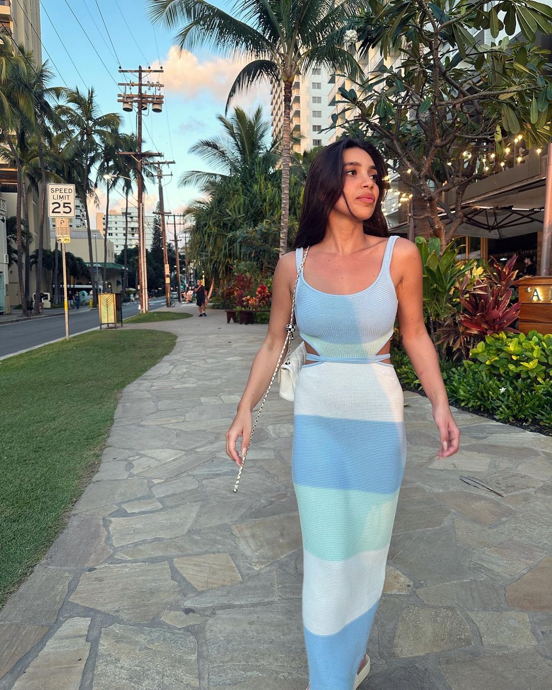 Ootddress Women Stripe Knitted Backless Sexy Bodycon Dress Bandage Contrast Color Spaghetti Strap Long Dresses Party Beach Summer