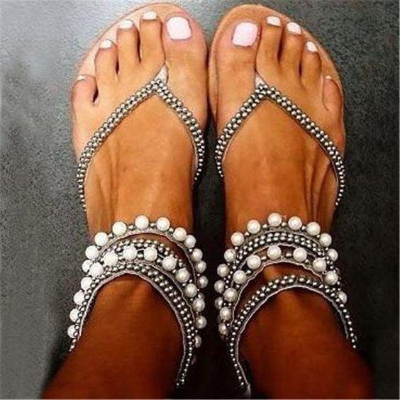 Fashion Ankle Strap Beaded Sandals