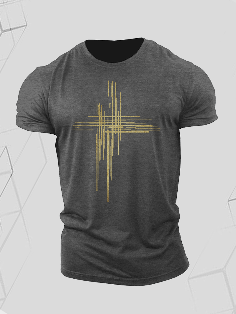 Men's Gold Version Abstract Geometric Line Short-Sleeved Shirt in  mildstyles