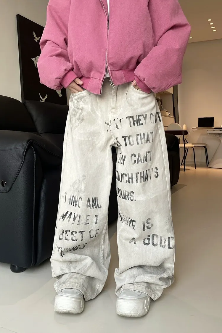 Women's Straight Leg Jeans with All Over Letter Print