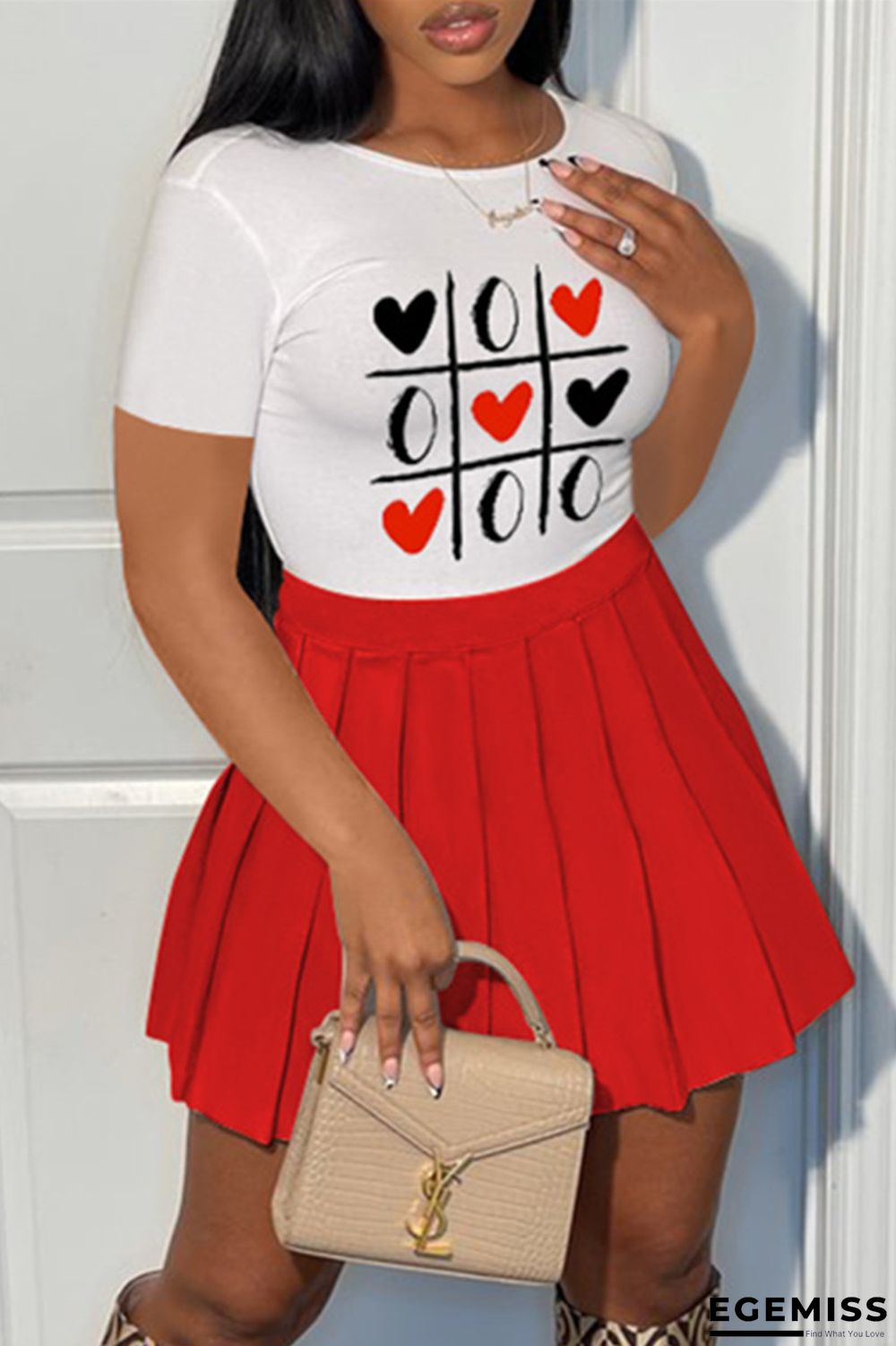 White Fashion Casual Print Basic O Neck Short Sleeve Two Pieces | EGEMISS