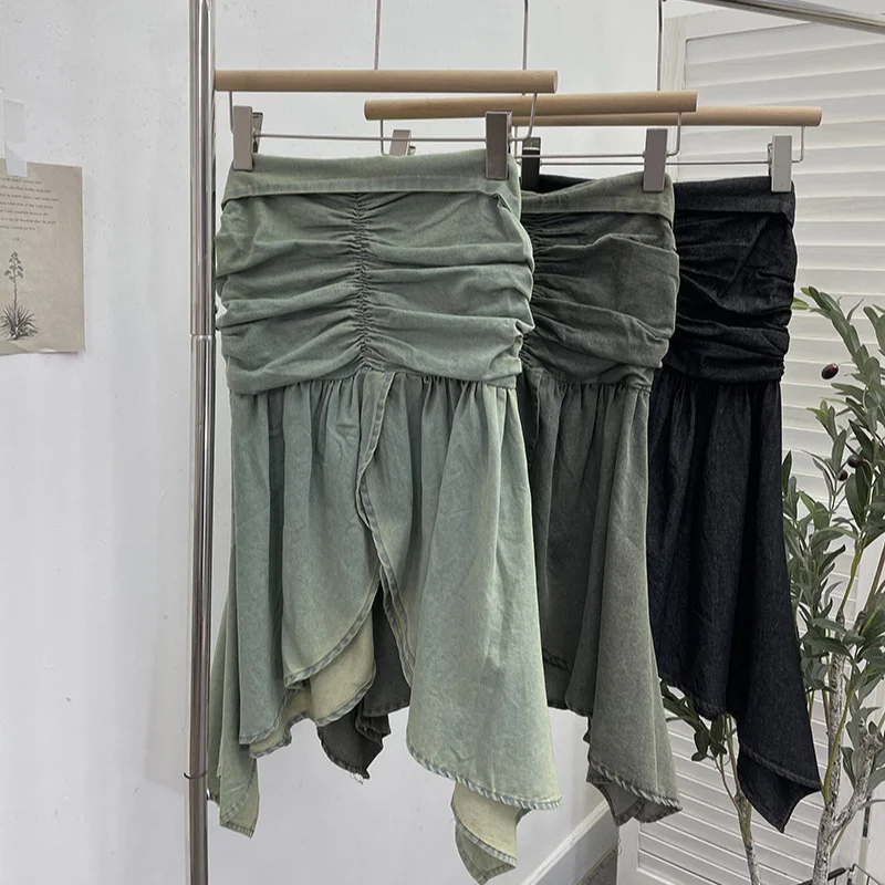 Uveng Real Shooting Niche Hottie Sexy Breast-Wearing Waist Folded Open Fork Water Washing Denim Wrapped Breastless Sleeveless Top 2636