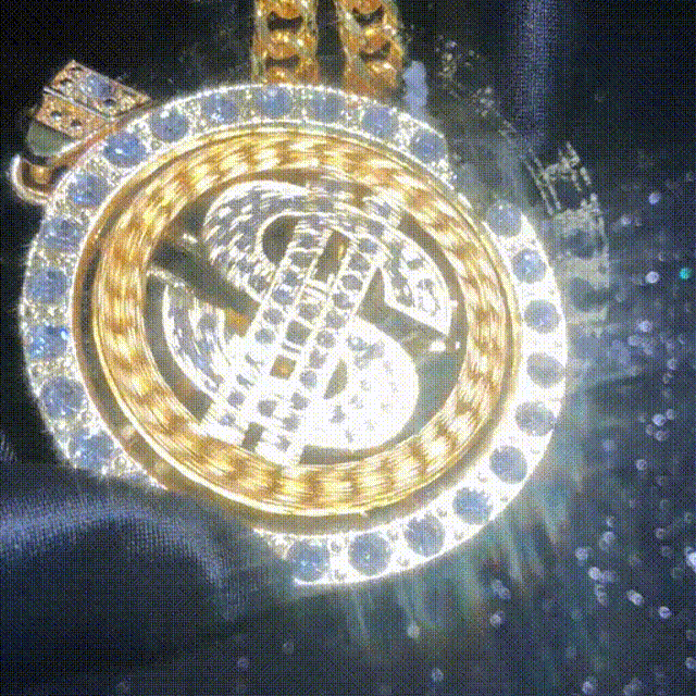 Iced Out Hip Hop Bling Turn Dollar Gold Pendant