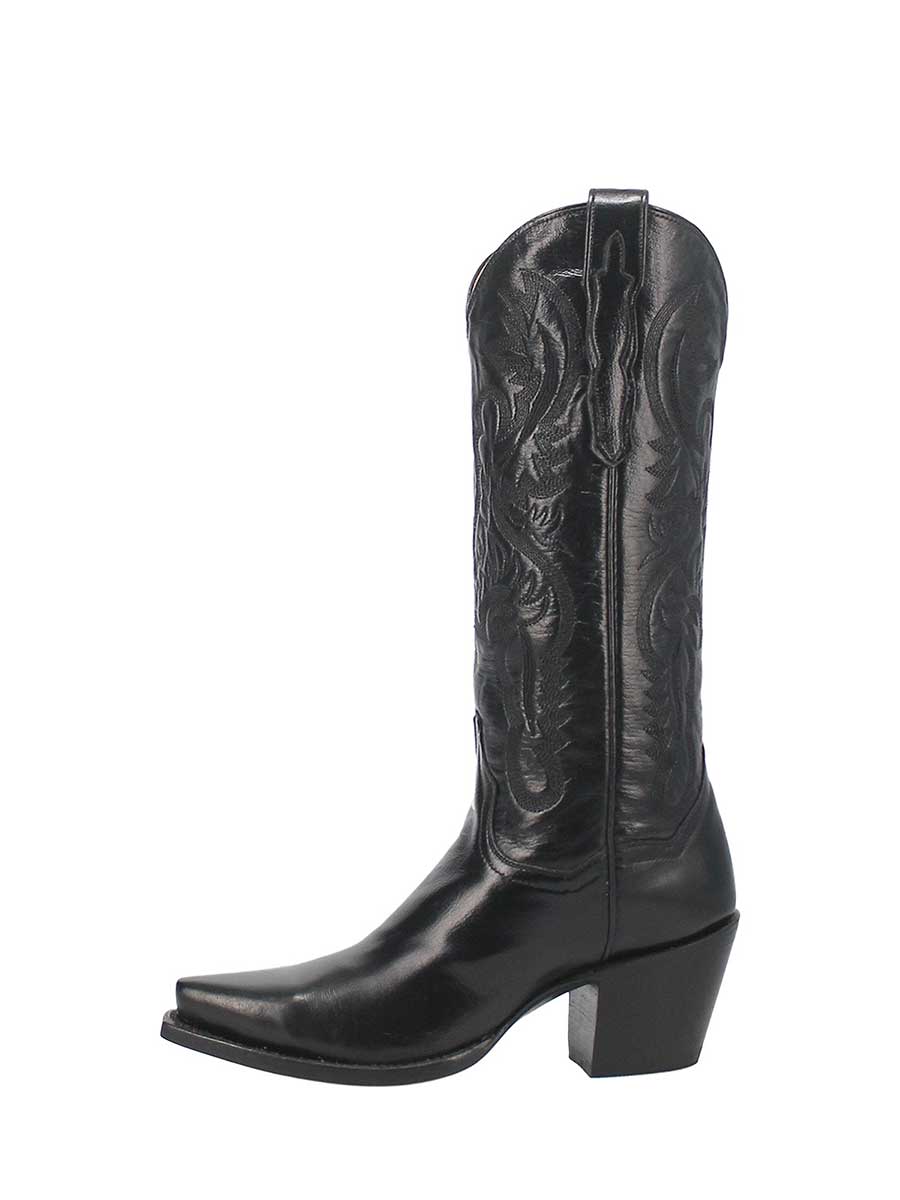 Black Vegan Leather Snip Toe Embroidered Mid Calf Western Boots 