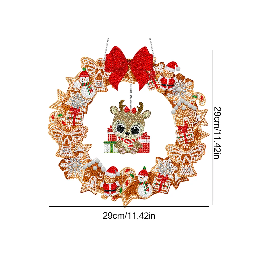 DIY Xmas Elk Acrylic Single Side Special Shaped Diamond Painting Wreath Ornament with LED Light