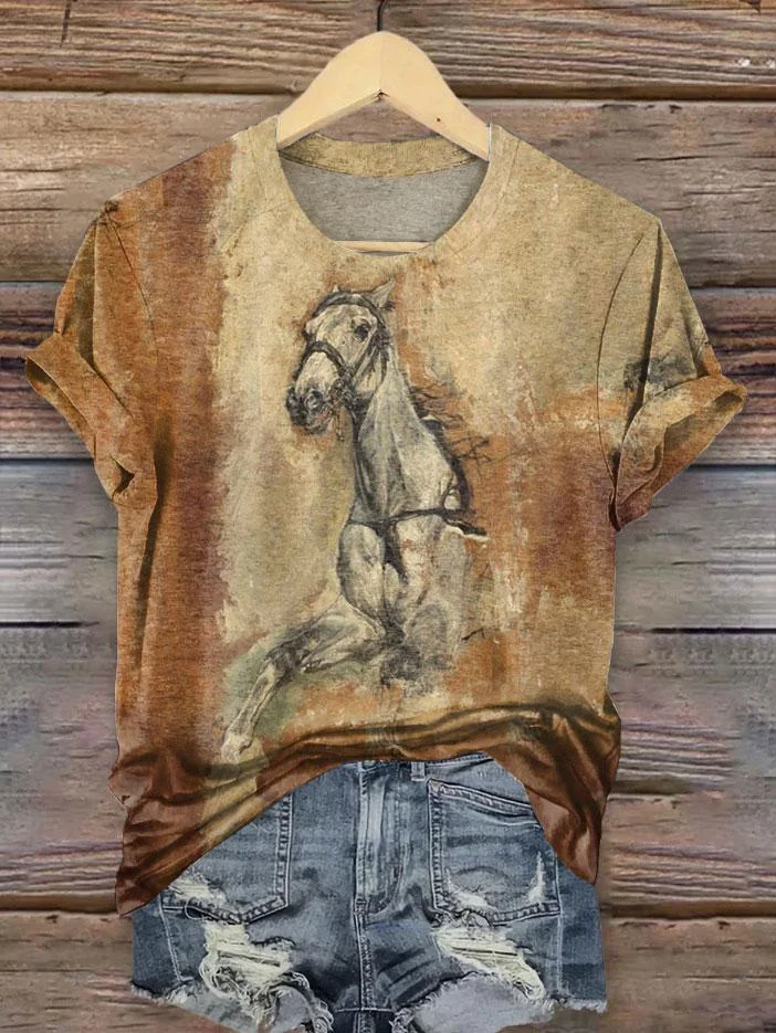 Vintage Western Print Grim Reaper Halloween T-shirt