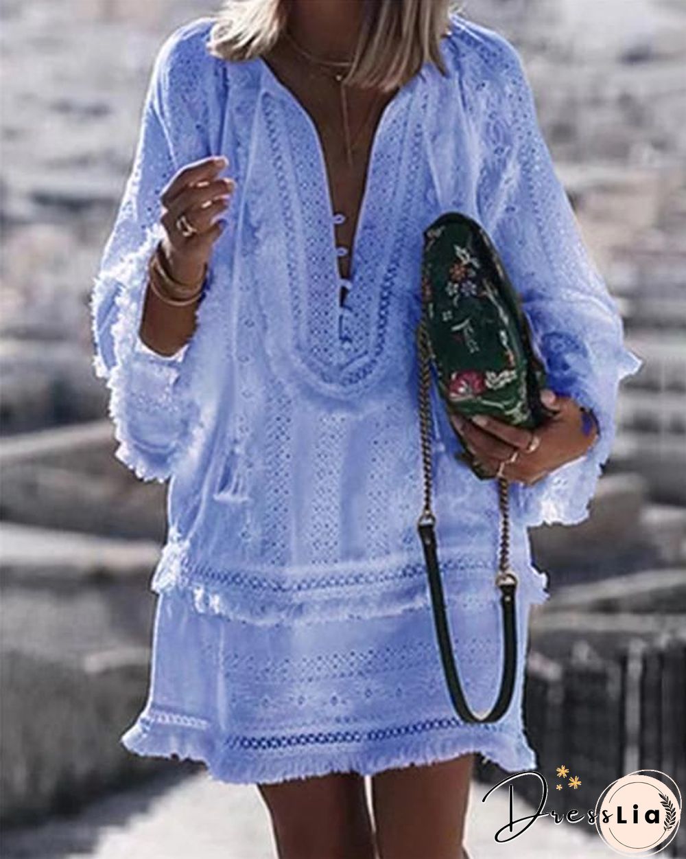 Solid Elegant Holidaiy Long Sleeve Skirt Mini Dress