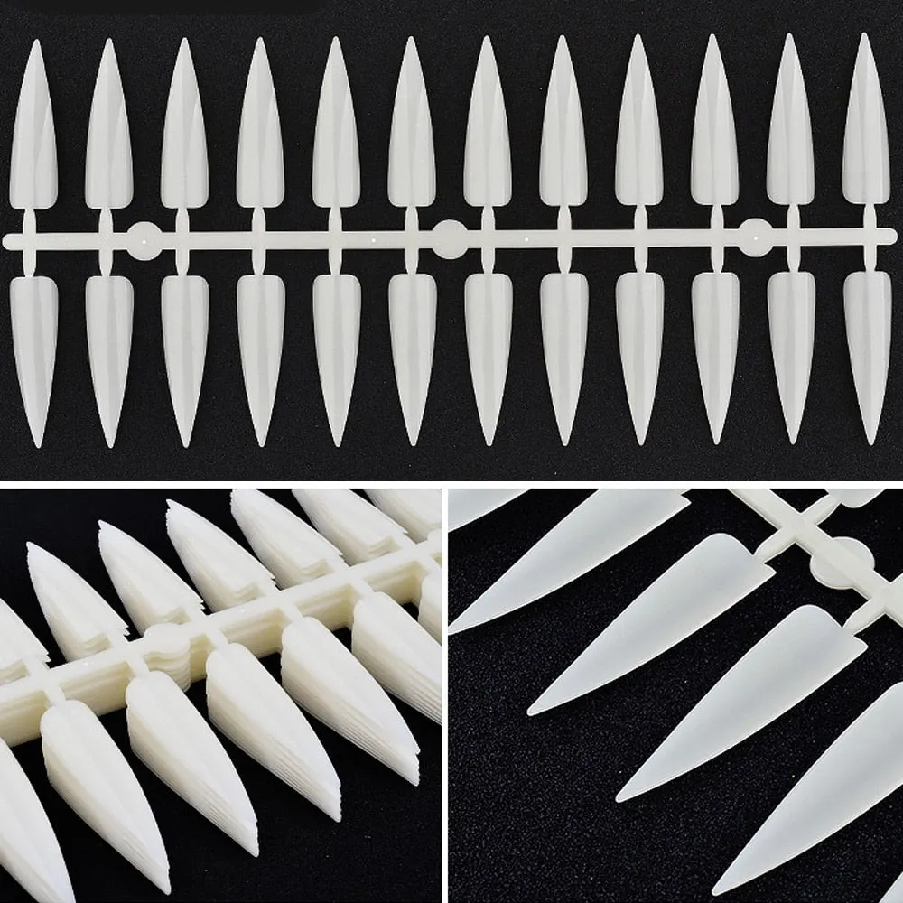 240Pcs False Nails Long Cuspidal Stiletto Nail Tips Clear Black French Salon Acrylic Artificial Fake Nail Display Practice Tools-Nail Inspo