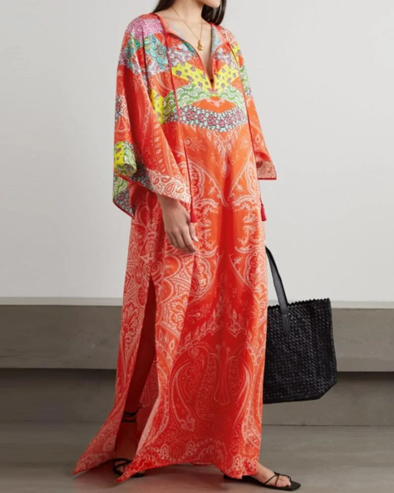 Kaftan Chiffon Tribal Print Maxi Dress Vacations