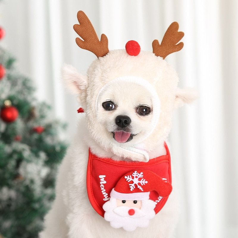 Christmas Santa Bibs Funny Hat Dog Pets Puppy Cosplay Costume Clothes-VESSFUL