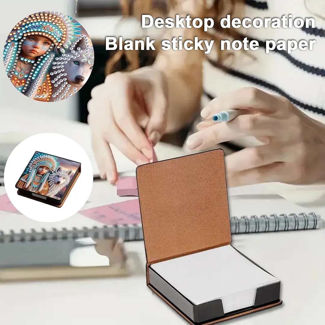 Wolf and Owl PU DIY 5D Diamond Painting Note Box 640 Blank Notepads for Office