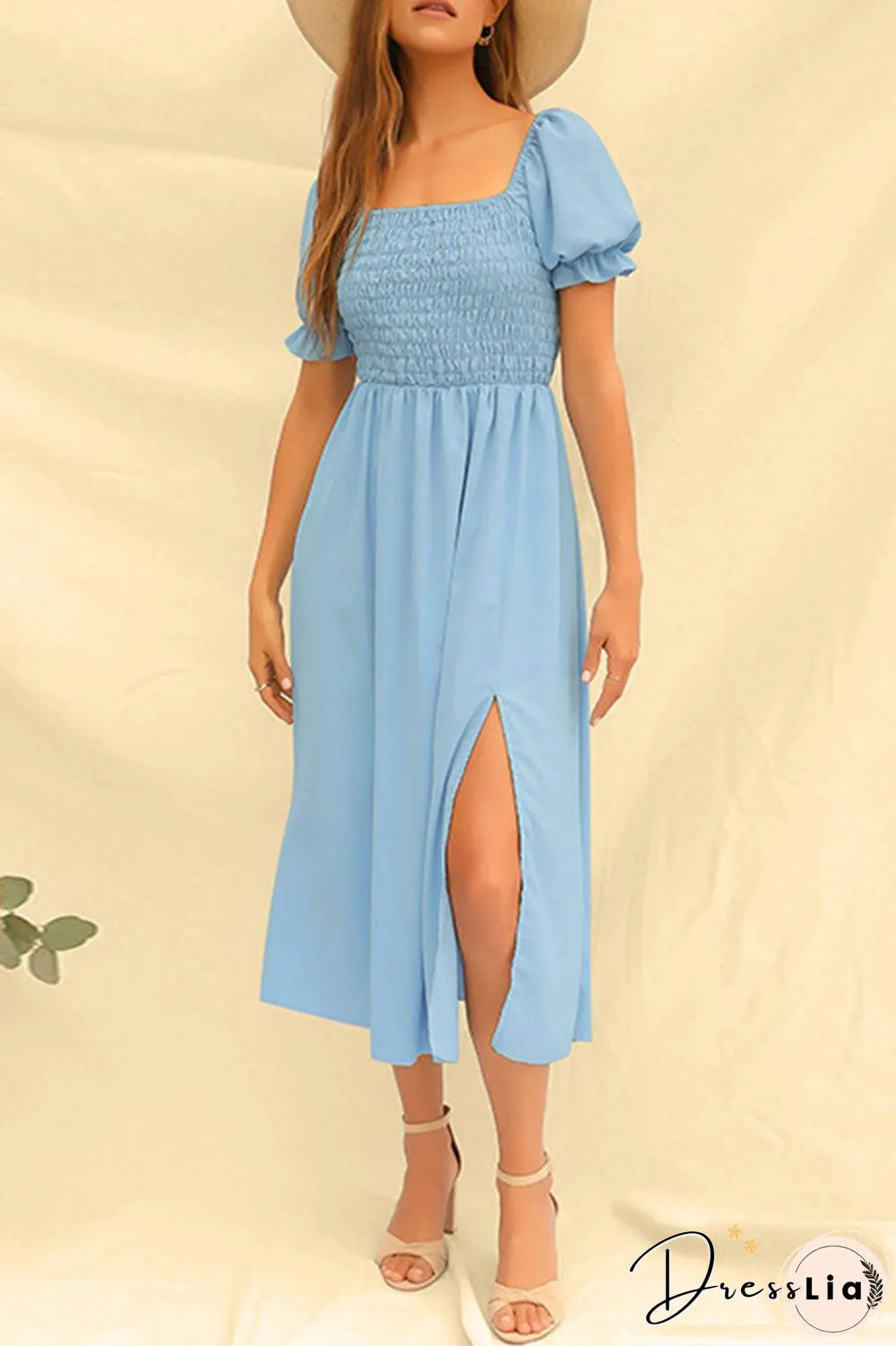 Fashion Casual Solid Slit Square Collar Princess Dresses