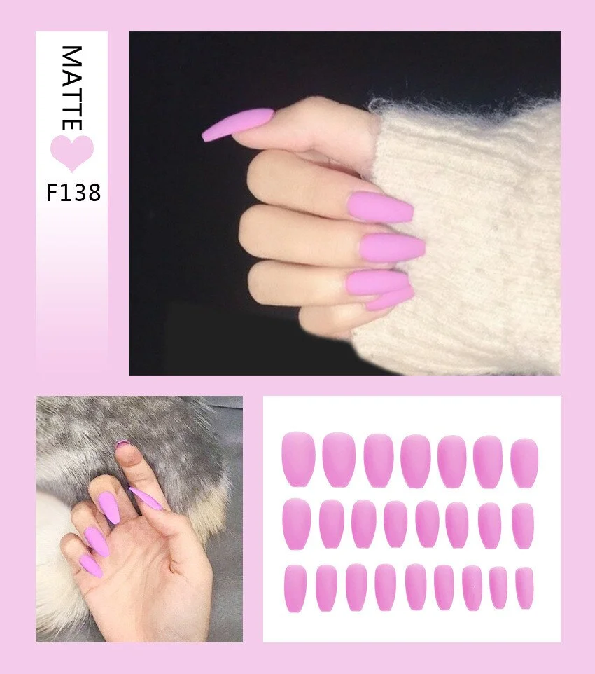Matte Nail Art Fake Nails Stiletto Tips Clear Press on Long with Glue Coffin Stick Display Full Cover Artificial Designs  False-Nail Inspo