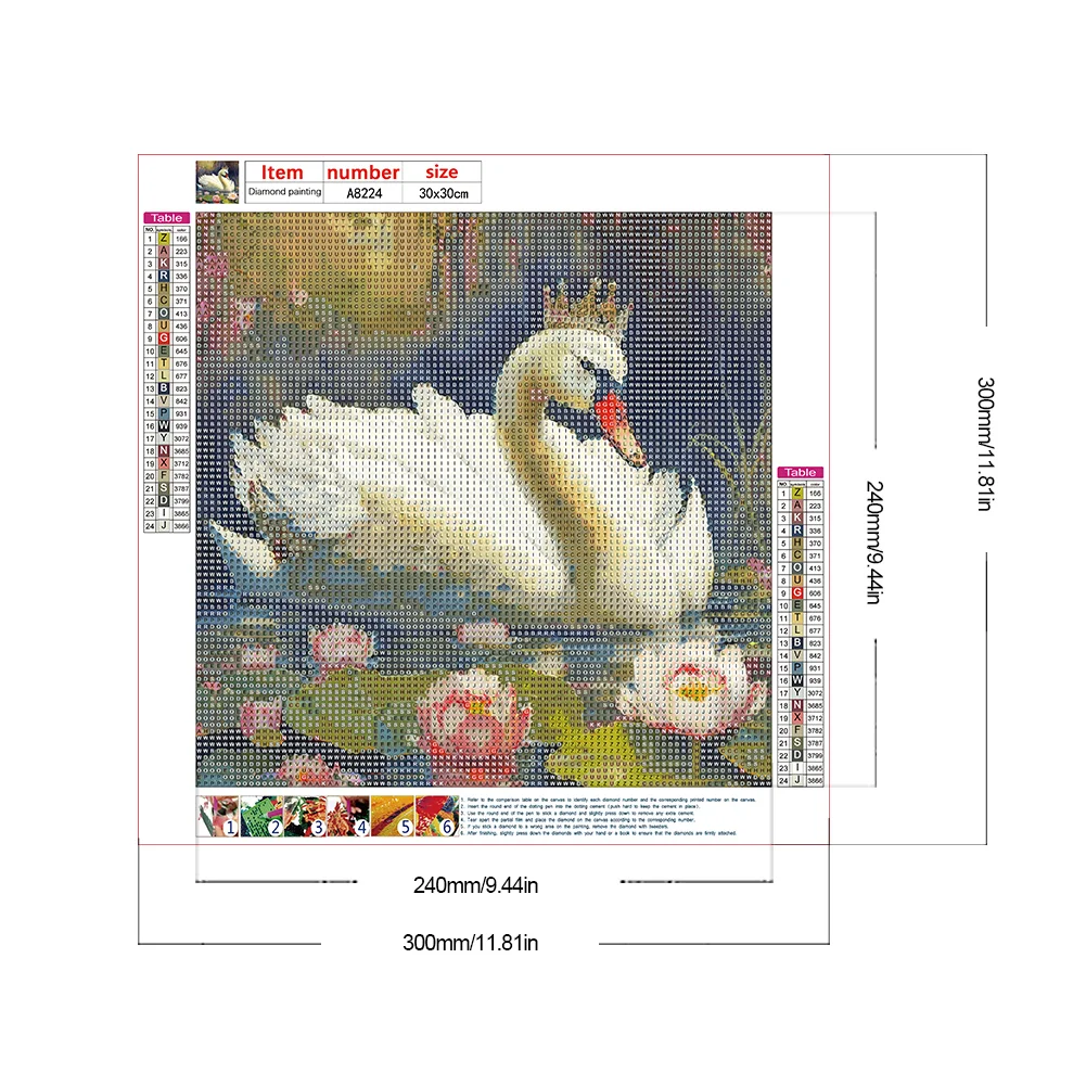 Full Round Diamond Painting 30*30cm - White Swan