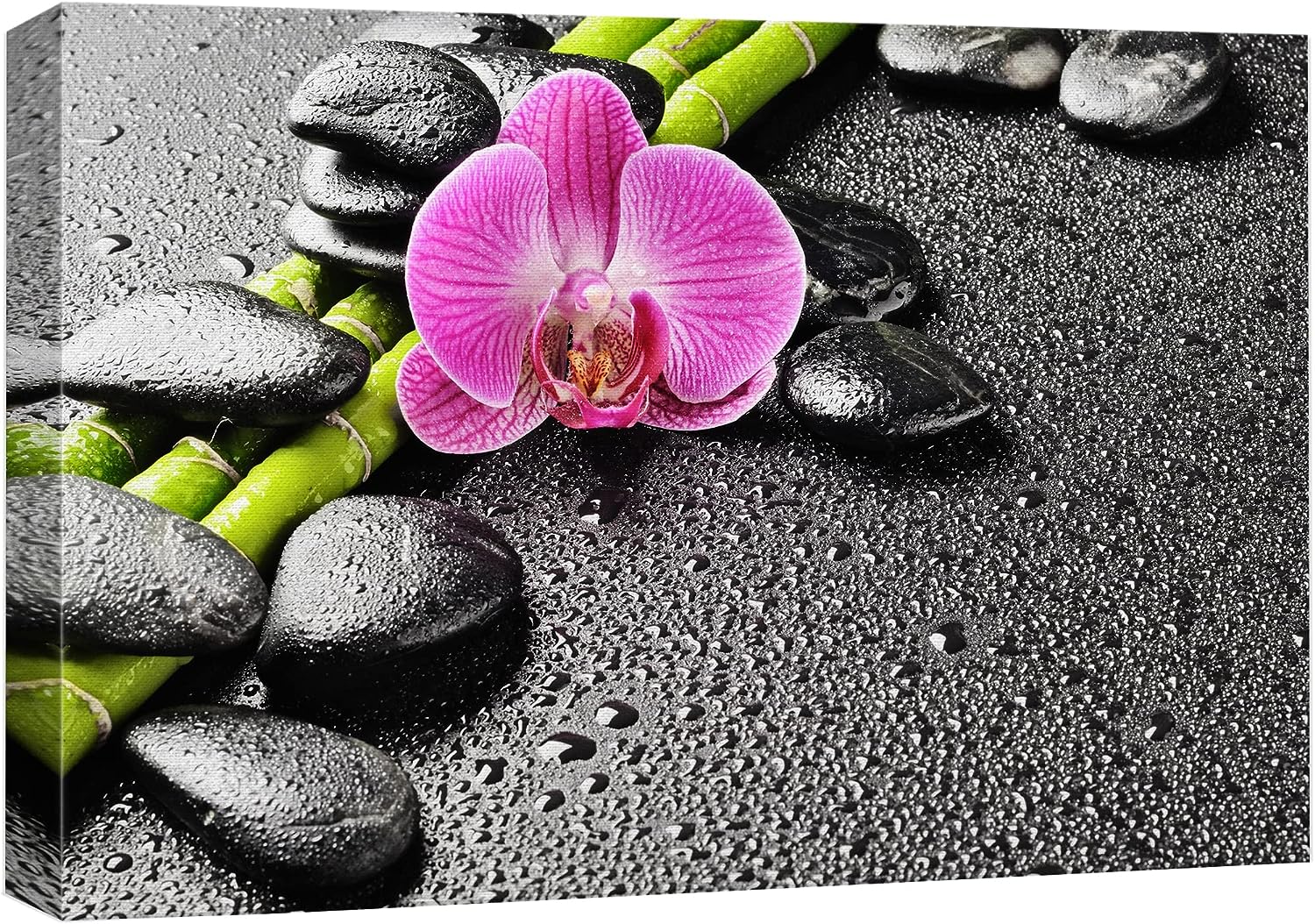 wall26 Canvas Print Wall Art Purple Orchid Flower Bamboo Beach Massage Stones Nature Wilderness Photography Realism Rustic Landscape Colorful Multicolor for Living Room, Bedroom, Office - 16 inch x24 inch  16&#034;x24&#034;