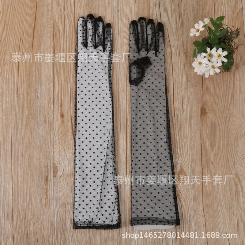 Polka dot lace sun protection gloves