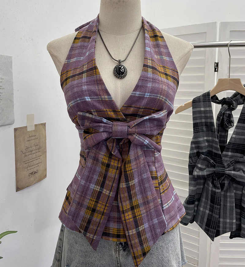 Nigikala Nigikala New Bow Design V-Neck Sexy Hanging Neck Sling Vest Sleeveless Top 9237