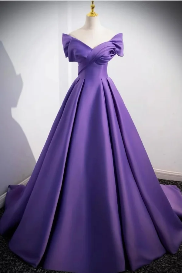 Glamorous Purple Off-The-Shoulder Floor Length Prom Dress YK0003