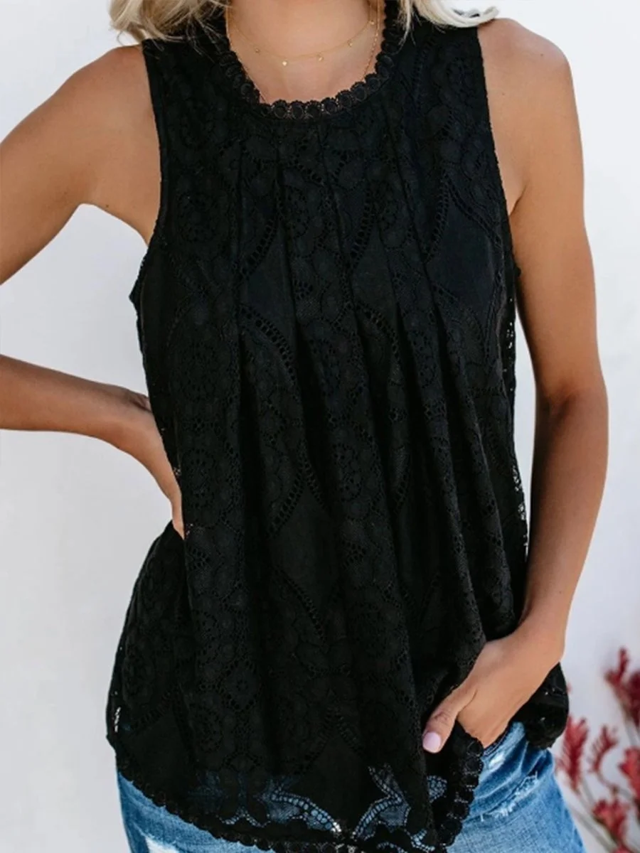 Round Neck Sleeveless Lace Tank Top