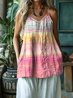 Women's Retro Cancer Awareness Ribbon Art Gradient Style Linen Art Linen And Cotton Camisole