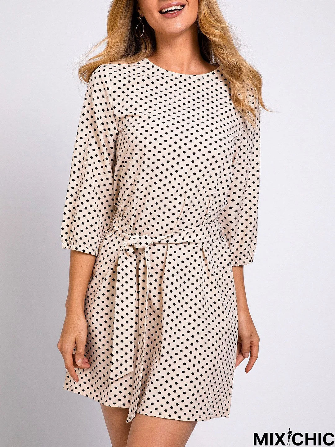 Apricot Vintage Chiffon Polka Dots Weaving Dress