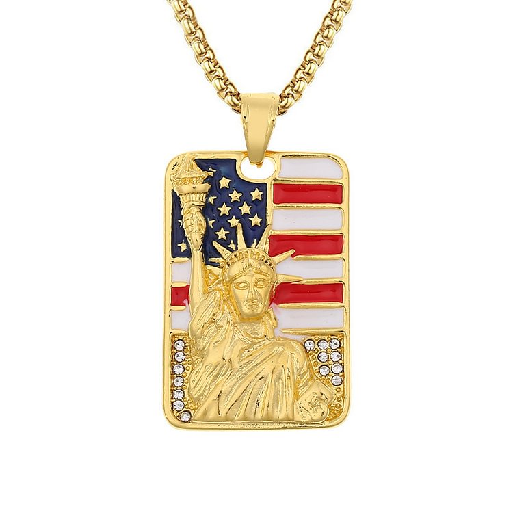 BrosWear American Flag Statue Of Liberty Pendant Necklace