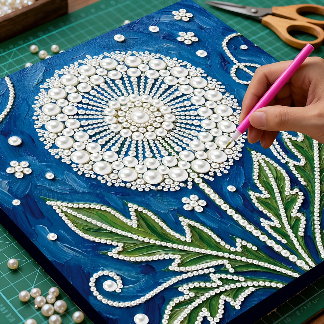 Dandelion DIY Pearl Painting Kit with Frame 25x25cm Pearl Gem Paintings Picture Arts Craft for Adults Beginners Gift Home Wall Decor