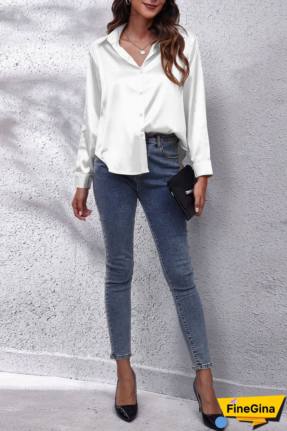 Green Casual Solid Basic Shirt Collar Tops