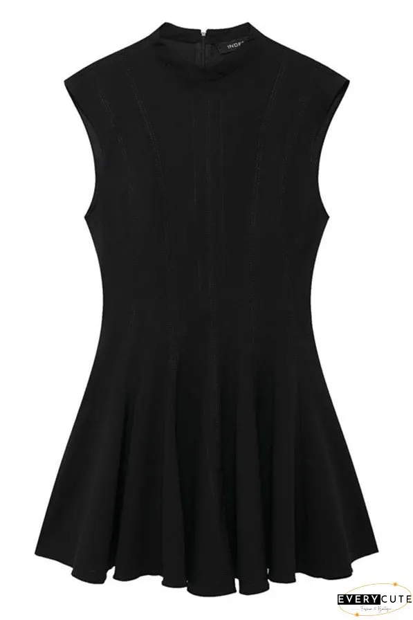 Solid Color Round Neck Sleeveless Waist Mini Dress