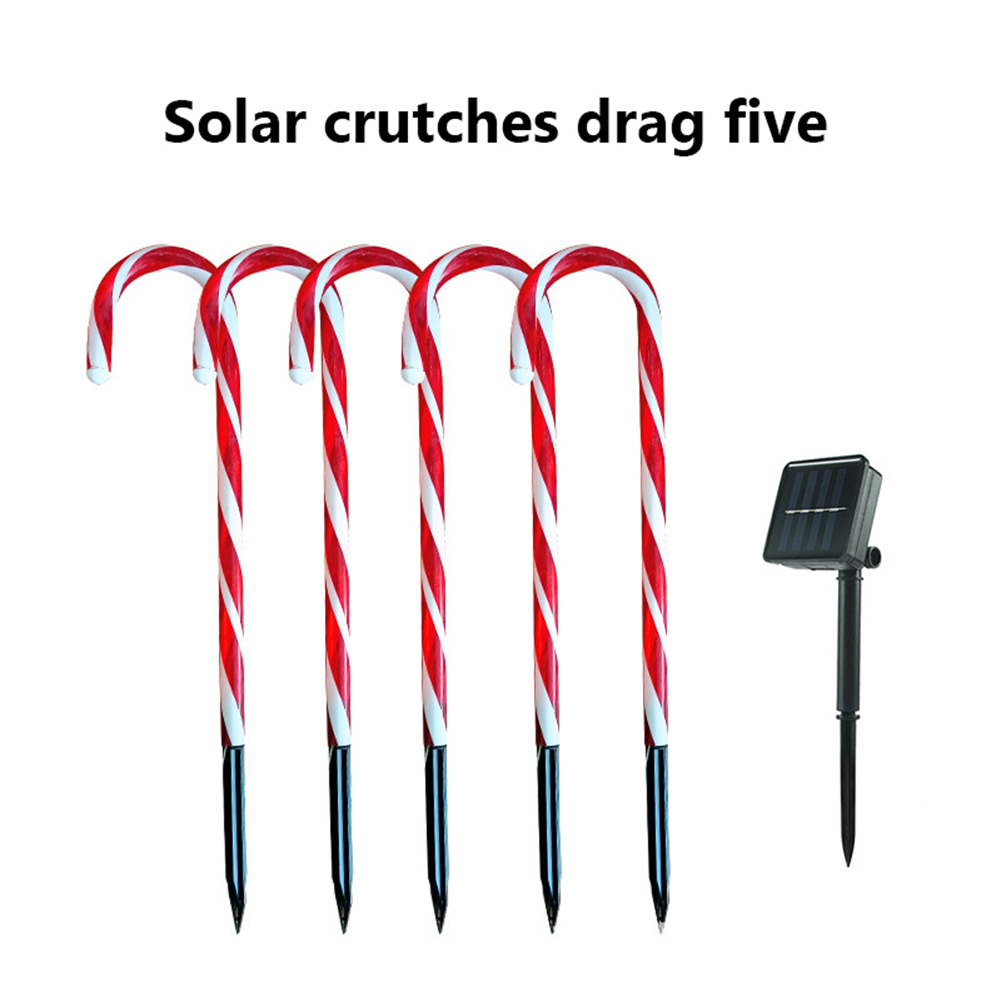 

Solar Ground Plug Light Crutch with Five Lights Christmas Garden Yard Decor, 501 Original