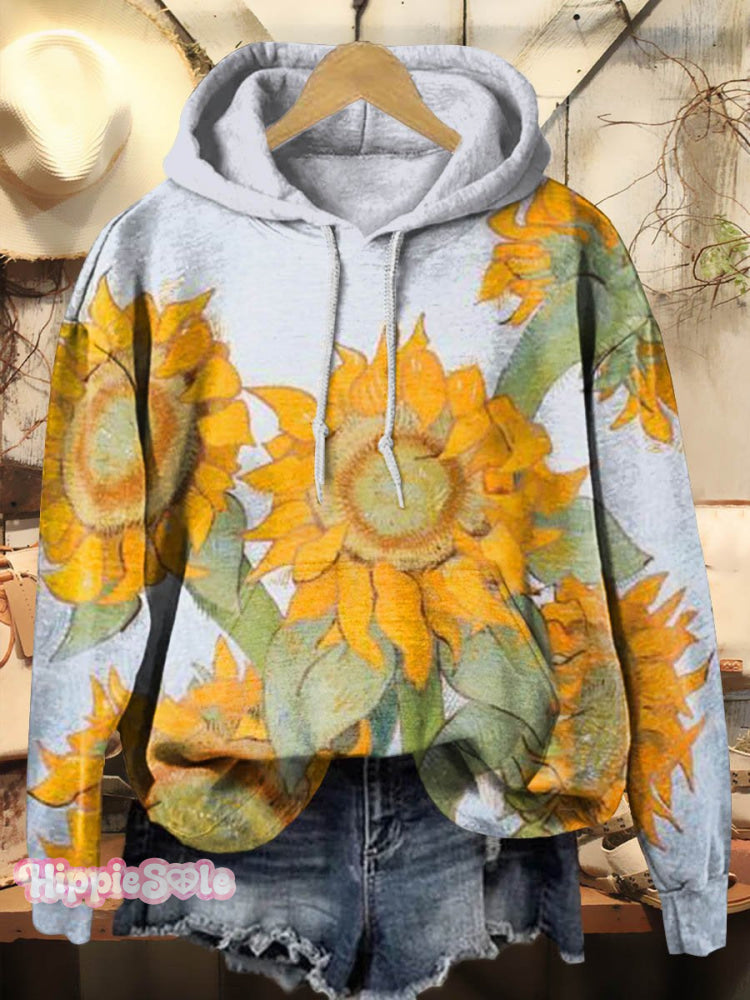 Retro Sunflower Print Casual Hoodie Sweatshirt Multicolor / S