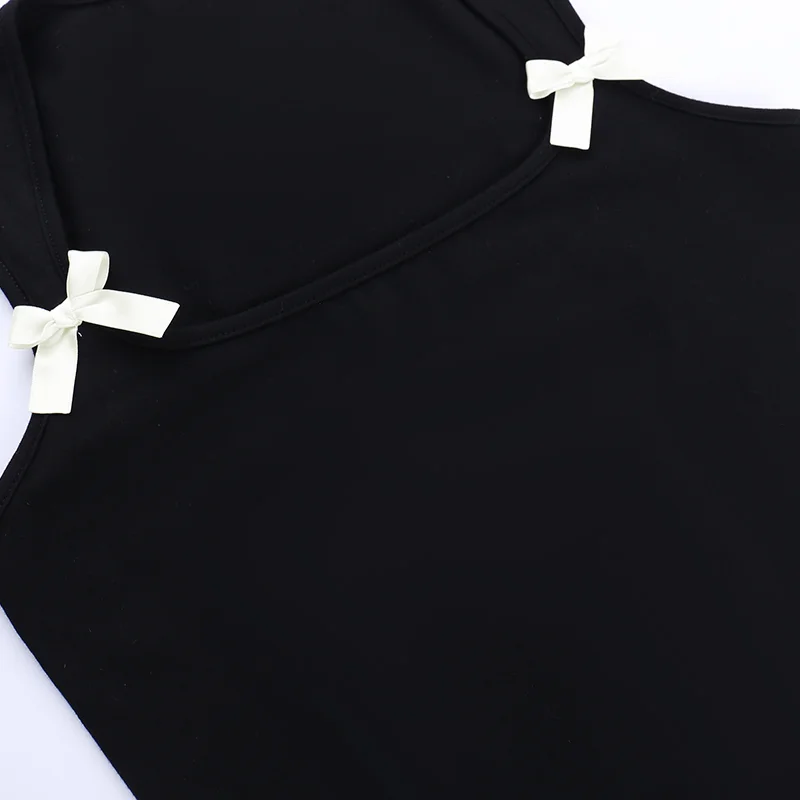 Retro Streetwear  Cute Bow Cropped Tops Women's Vest Summer Slim Fit Camisole Top