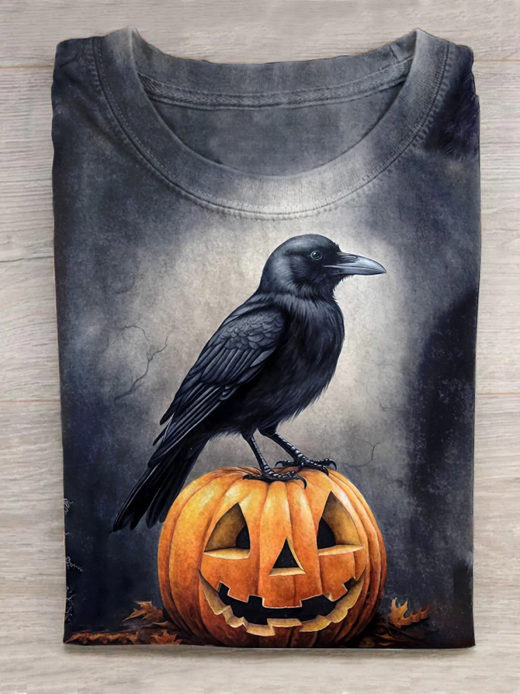 VChics Unisex Halloween Raven Print Casual T-Shirt