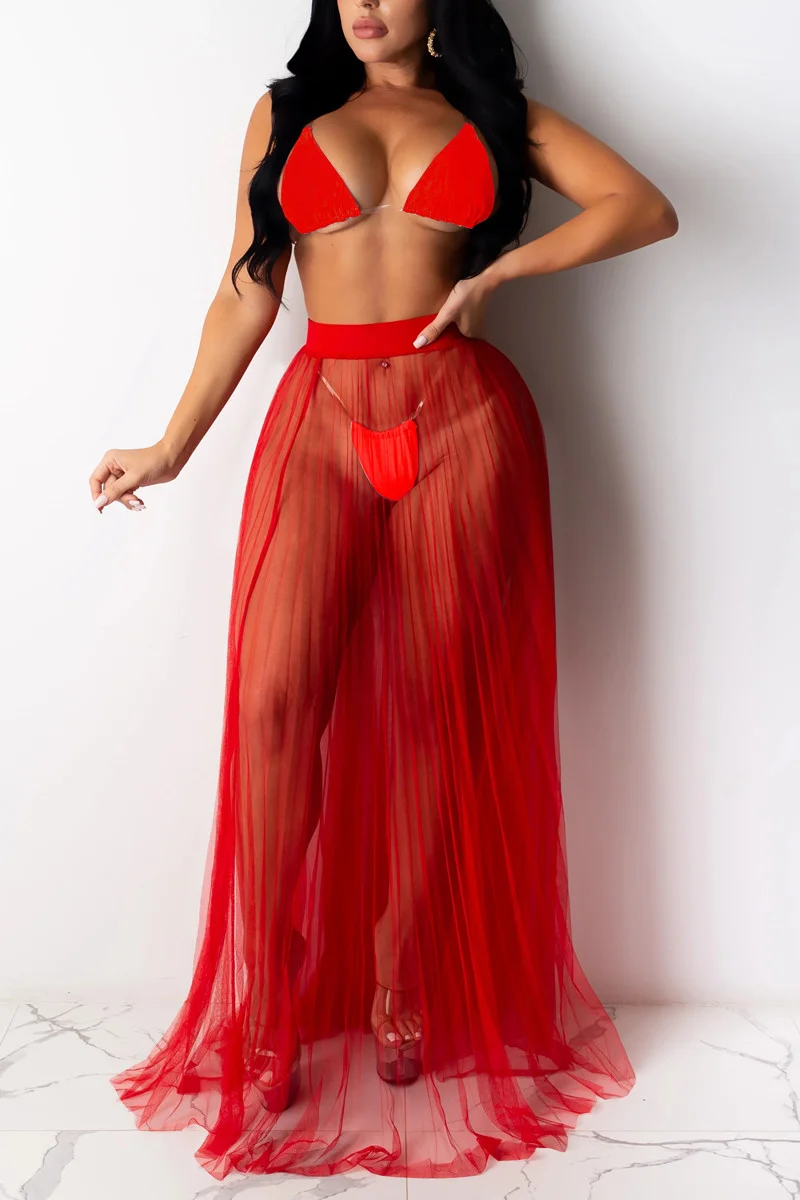 Red Sexy Fashion Swimsuit Three-piece Set | EGEMISS