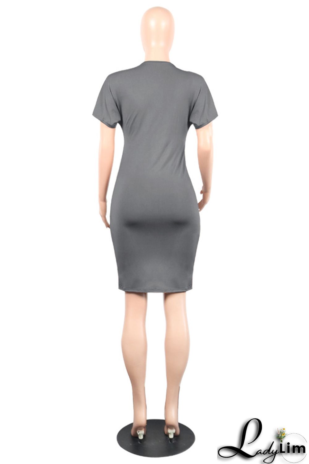 Grey Fashion Casual Solid Split Joint O Neck Short Sleeve Dress