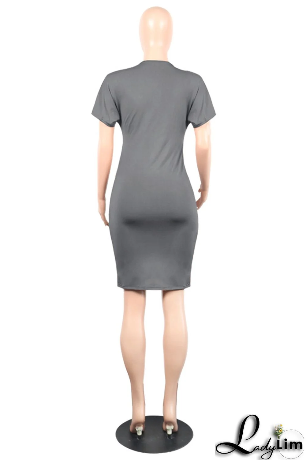 Grey Fashion Casual Solid Split Joint O Neck Short Sleeve Dress