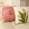 French Style Tulip Floral Embroidery Home Living Creative Cushion Pillow Cover