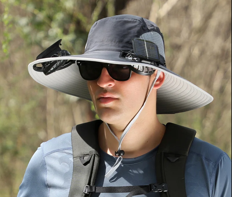 Wide Brim Solar Fan Outdoor Fishing Hat-Solar & USB Charging